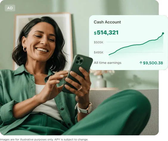 Cash Account illustration showing 4% APY earnings growth