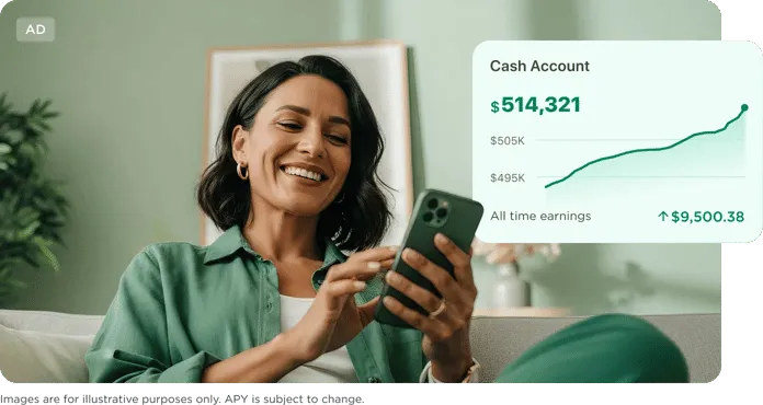 Cash Account illustration showing 4% APY earnings growth