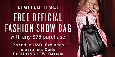 victoria secret free duffle bag with $75 purchase