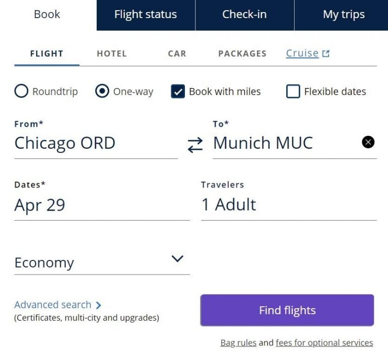 united airlines award travel booking