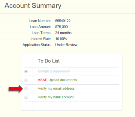 Lending Club business loan application: verify email address