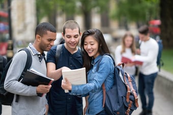 Multi-ethnic group of students studying outdoors