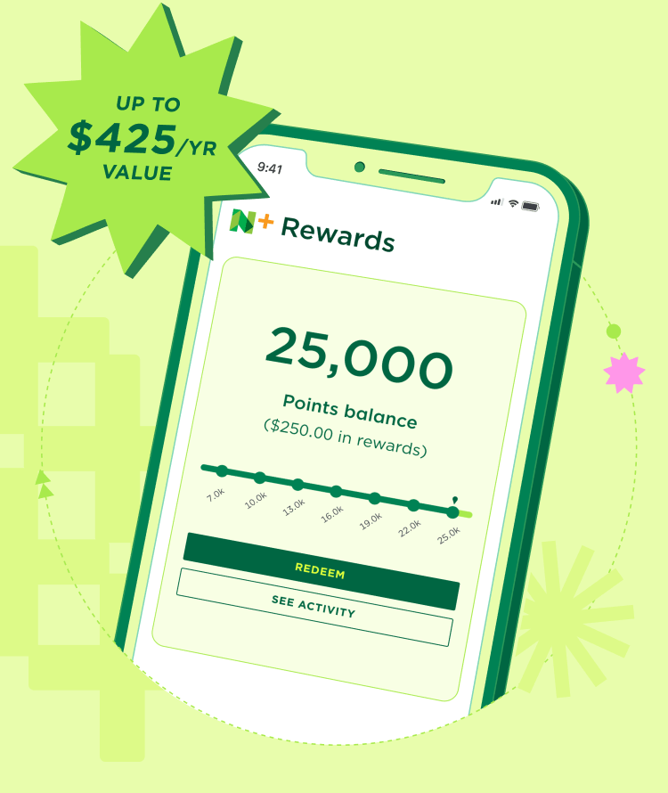 NerdWallet+ phone app showing 2,500 point rewards balance