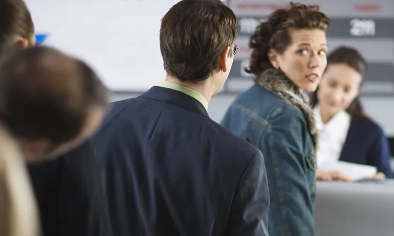 Nervous passenger in line at airport