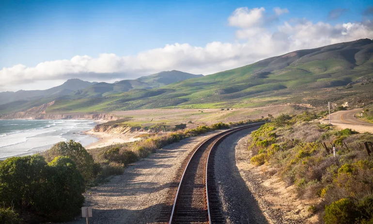 Railroad used by the Amtrak routes Coast Starlight and Pacific Surfliner, Central California Coast near Lompoc.