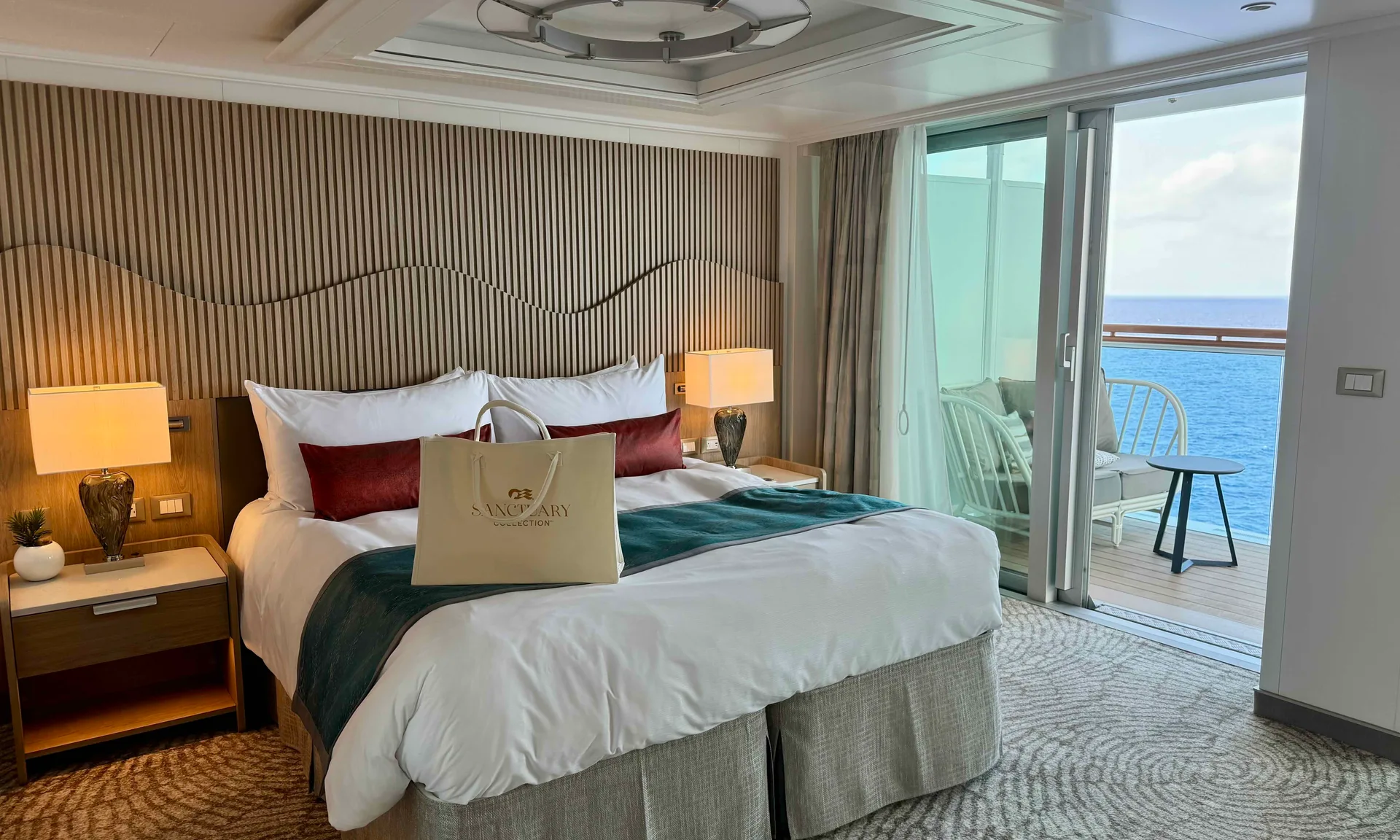 Princess doesn't charge a corkage fee for alcohol consumed in your room. That might be one way to justify the Sanctuary Suites, which have large balconies. (Photo by Sally French)