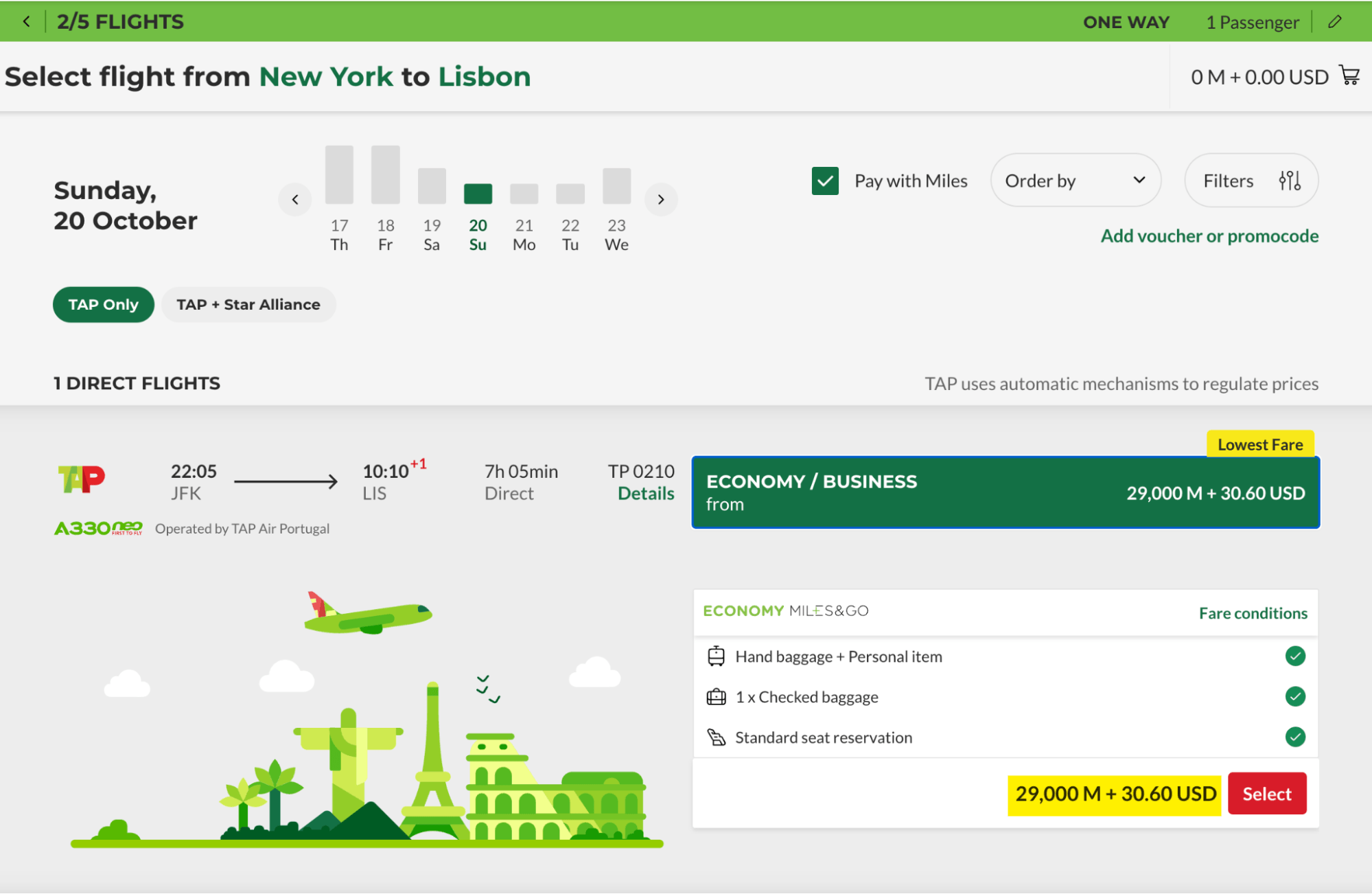 TAP Portugal award flight example