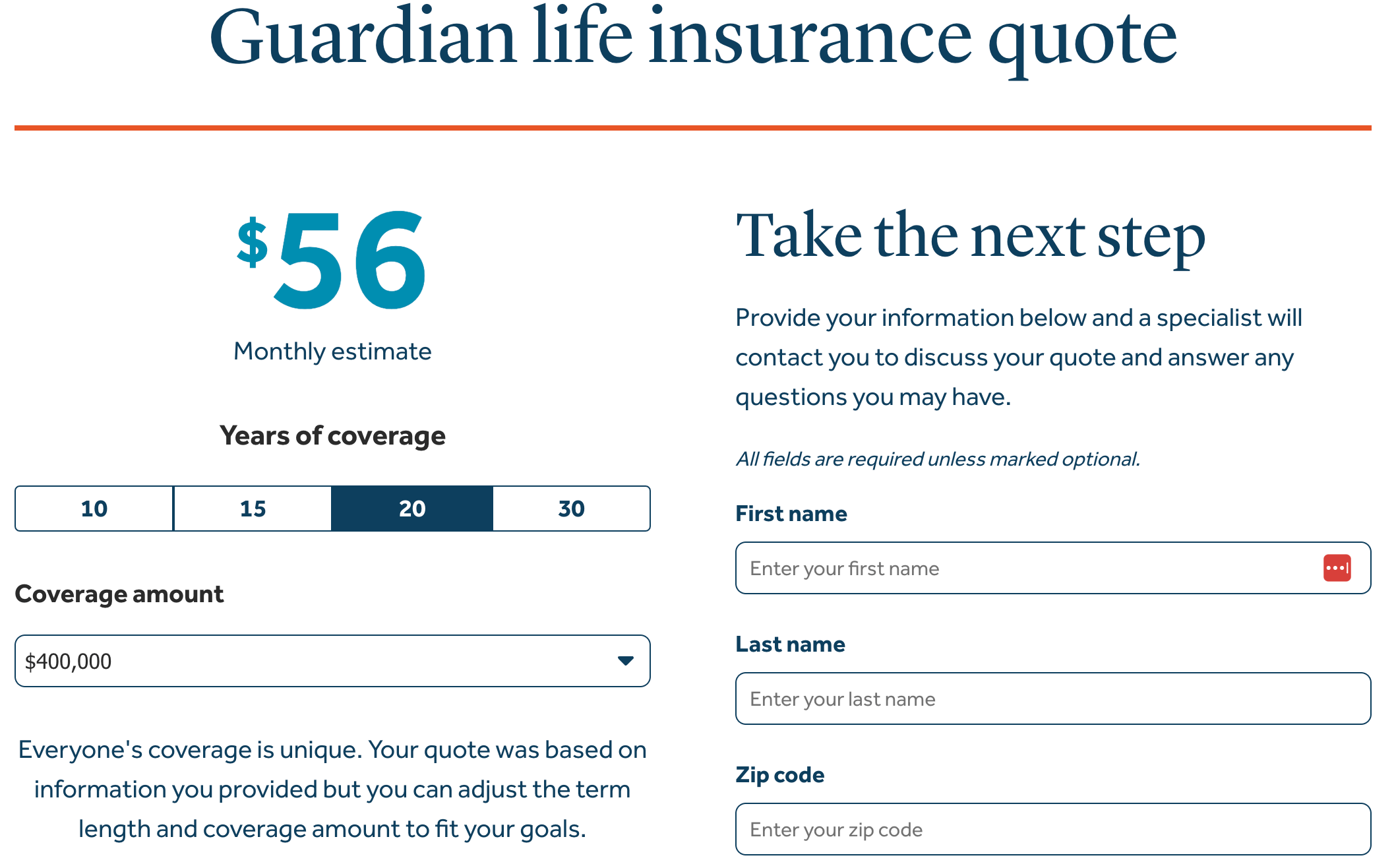 Guardian life insurance quote process