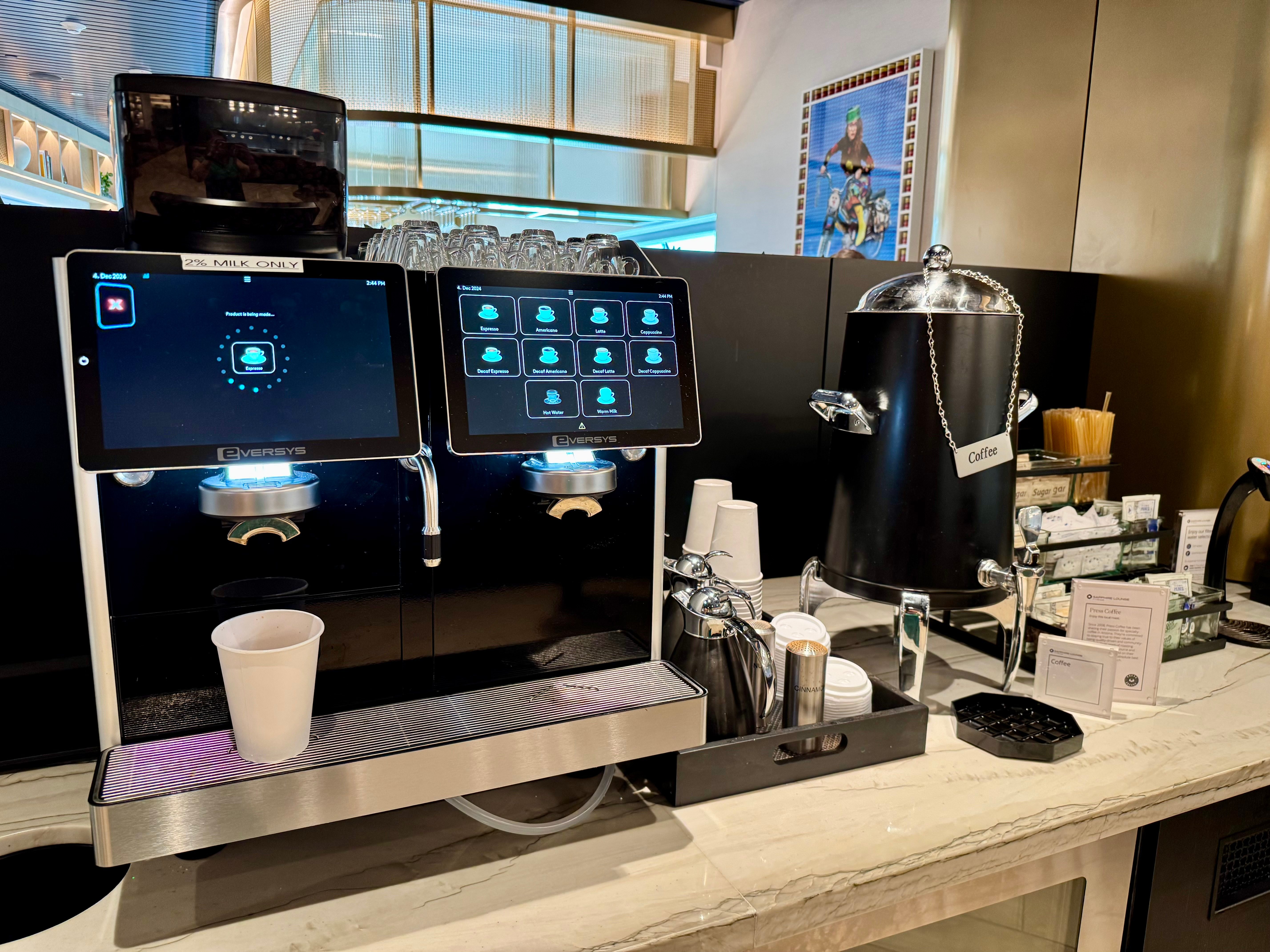 An espresso machine at the chase Sapphire Lounge PHX Phoenix International Airport